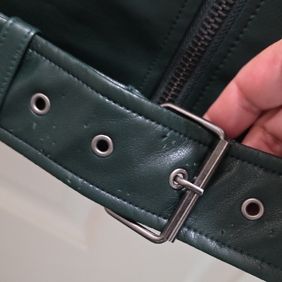 NWT Hudson Green Moto Jacket with Notched Collar and Asymmetrical Zipper - Picture 7 of 16